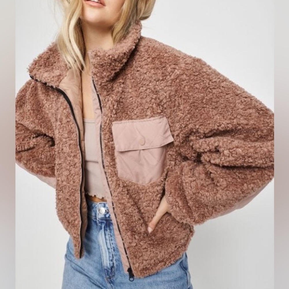 Garage Brown Oversized Sherpa Jacket